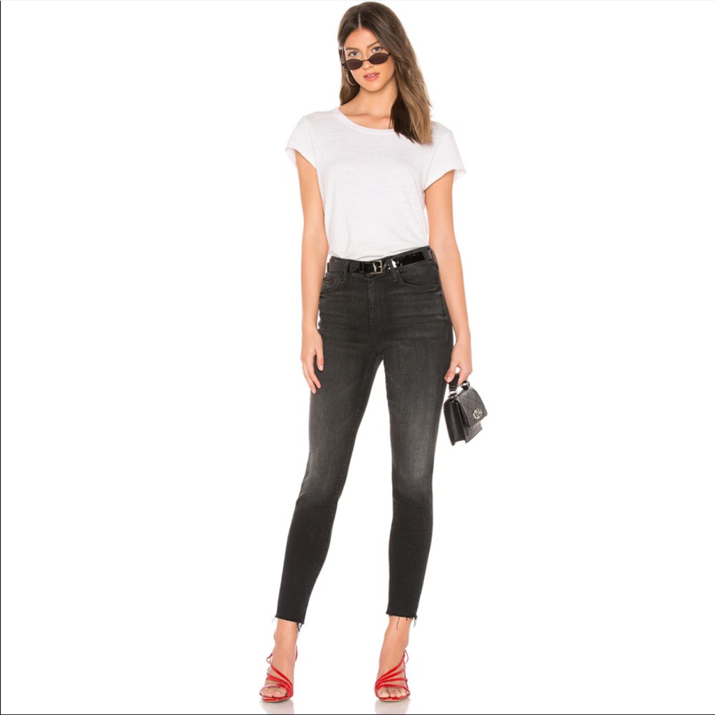Mother Denim High Waisted Looker Ankle Fray Black